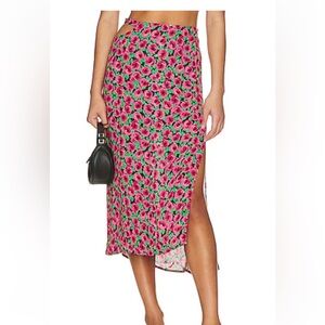 For Love And Lemons Vibrant Pink and Green Midi Skirt
